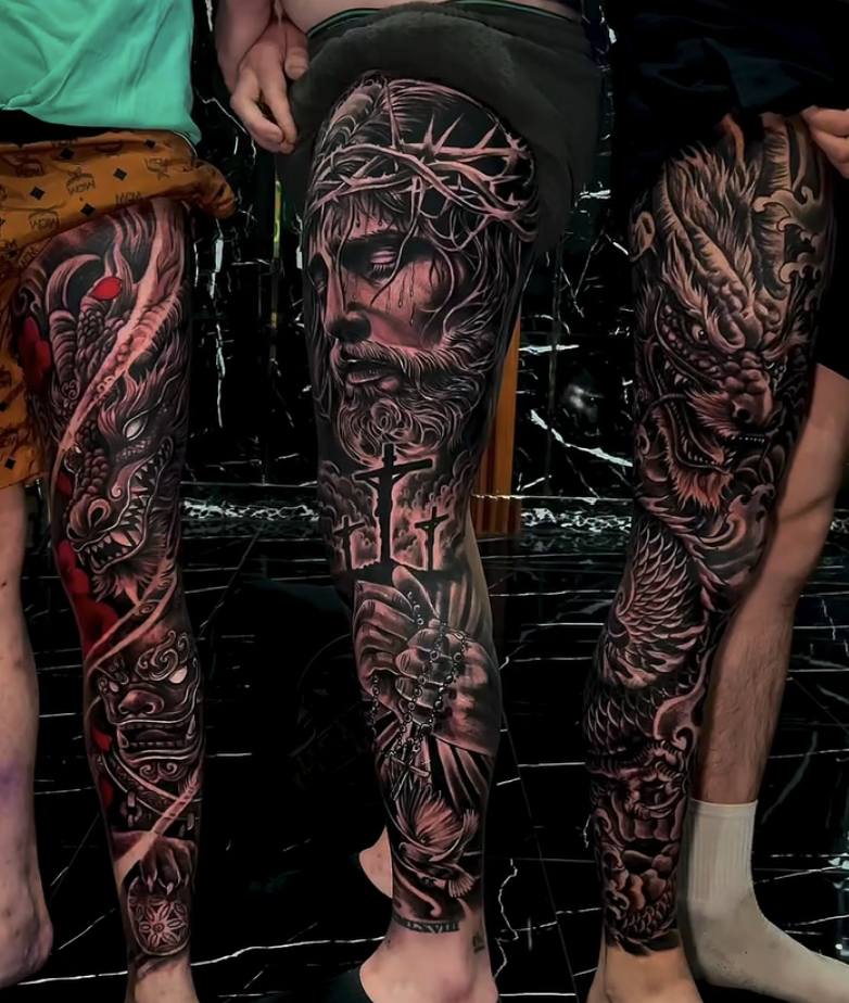Leg Sleeve tattoo 5
