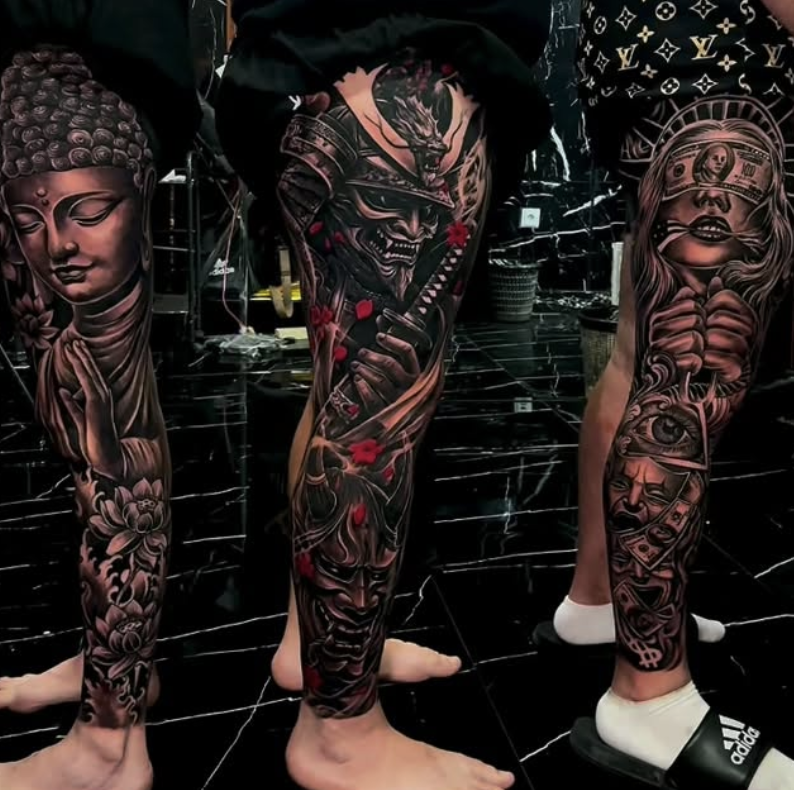Leg Sleeve tattoo 6