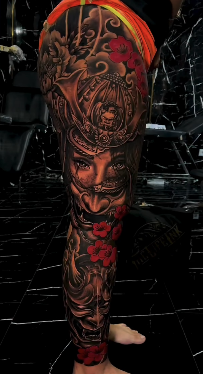 Leg Sleeve tattoo 7