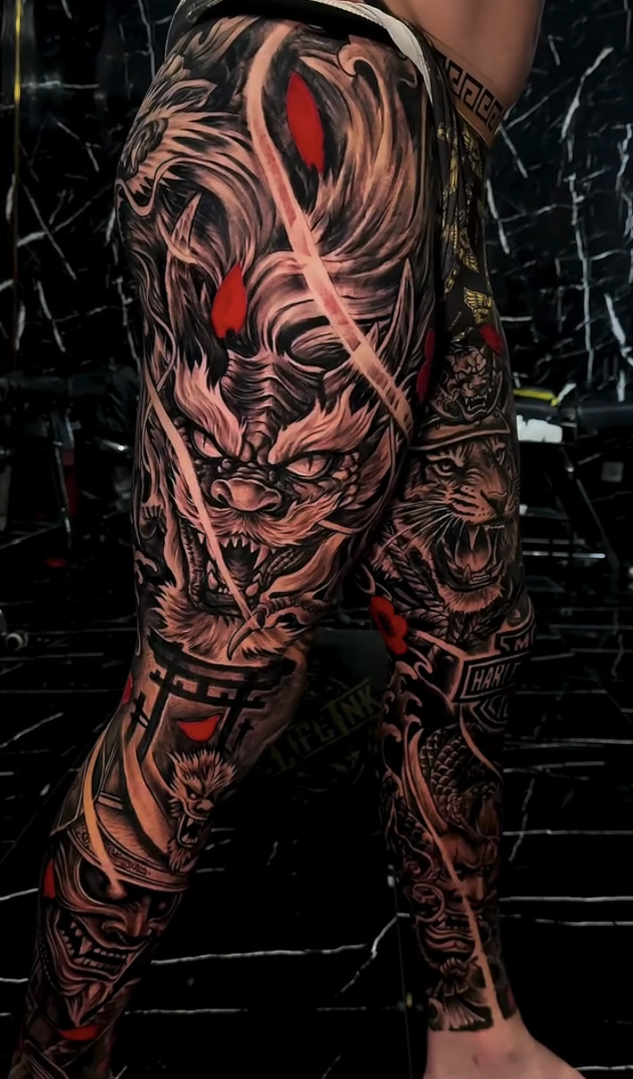 Leg Sleeve tattoo 8